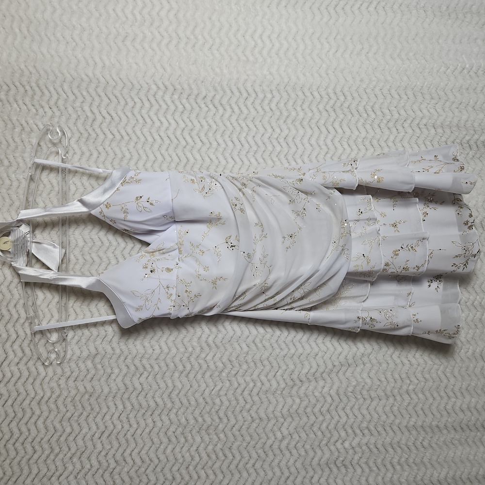Taboo white and gold halter top party dress.